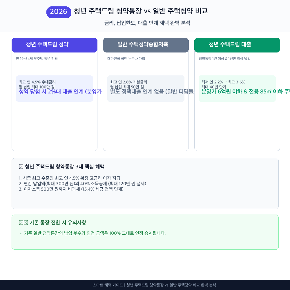 청년 주택드림 청약통장 vs 일반 주택청약 비교 인포그래픽 카드뉴스