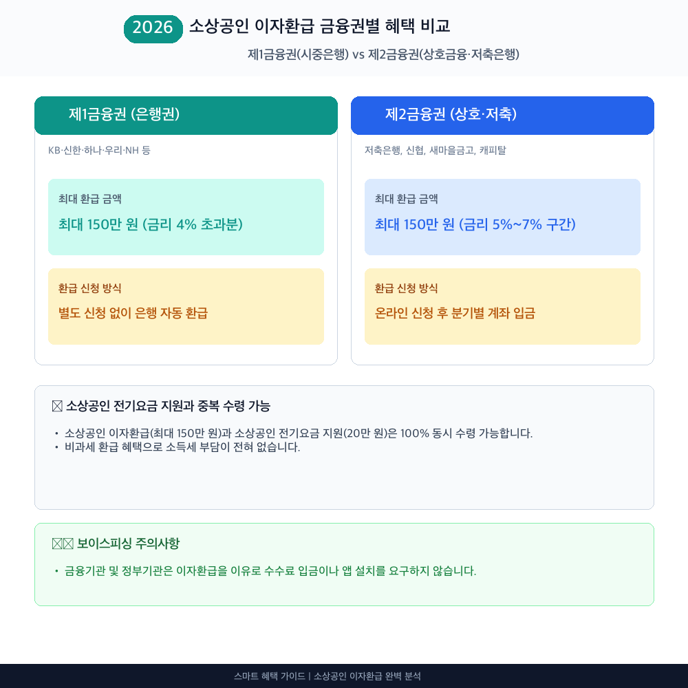소상공인 이자환급 지원 대상별 혜택 및 한도 비교 인포그래픽