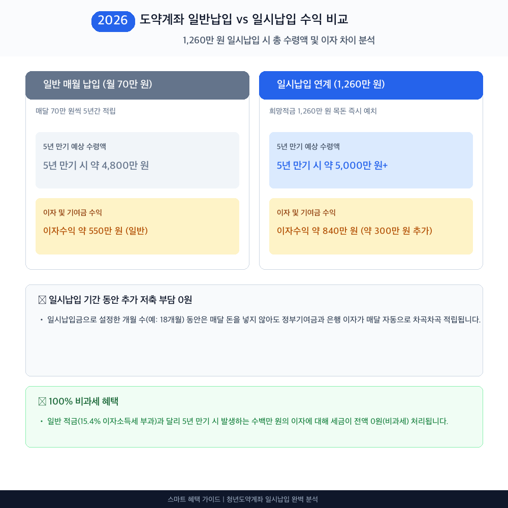 청년도약계좌 일시납입 지원 대상별 혜택 및 한도 비교 인포그래픽