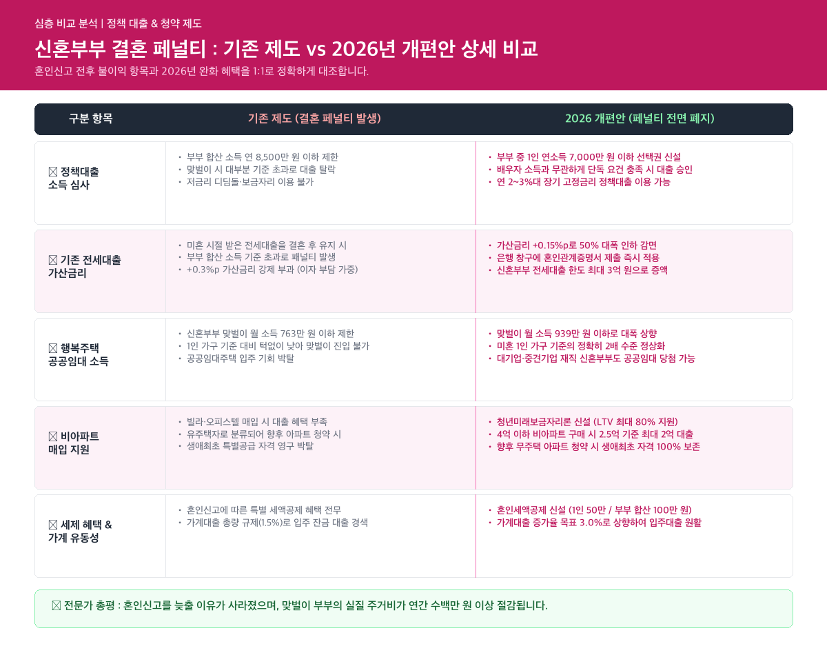 신혼부부 결혼 페널티 기존 vs 개편안 비교 인포그래픽