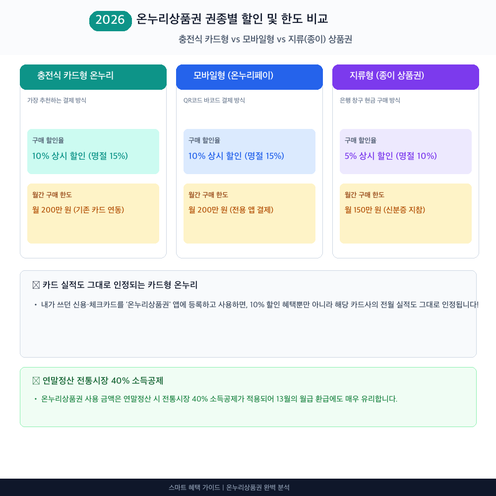 온누리상품권 지원 대상별 혜택 및 한도 비교 인포그래픽