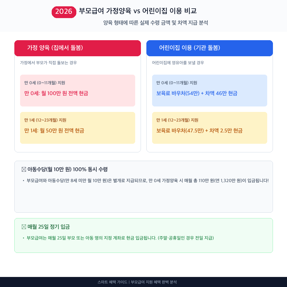 부모급여 지원 대상별 혜택 및 한도 비교 인포그래픽