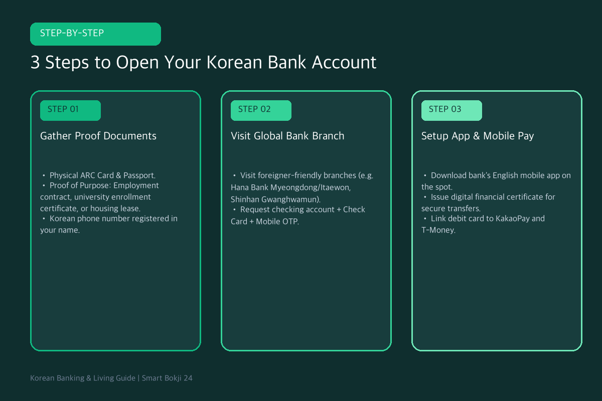 3 steps to open bank account in Korea for foreigners