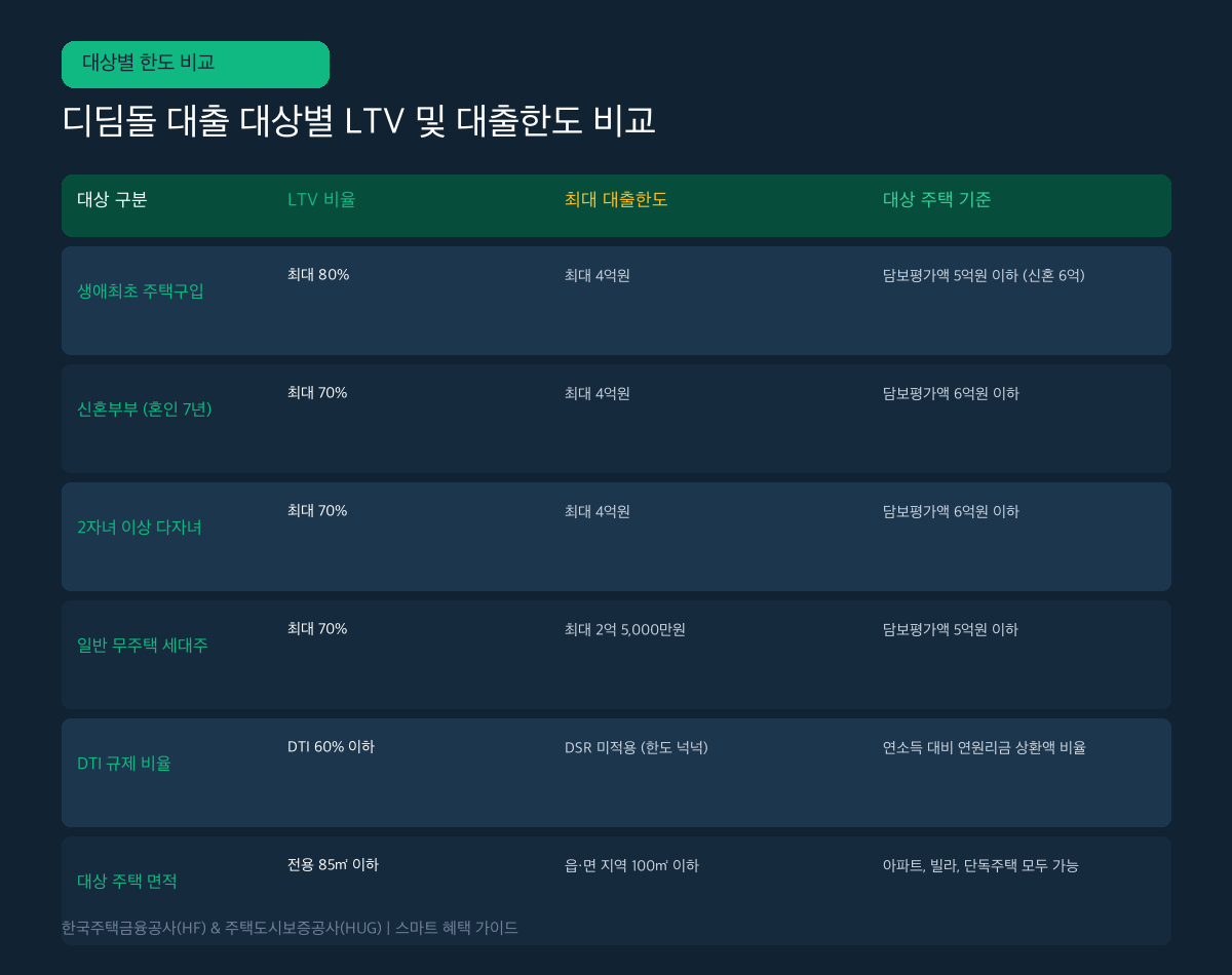 디딤돌 대출 LTV DTI 계산법 대상별 한도 비교표