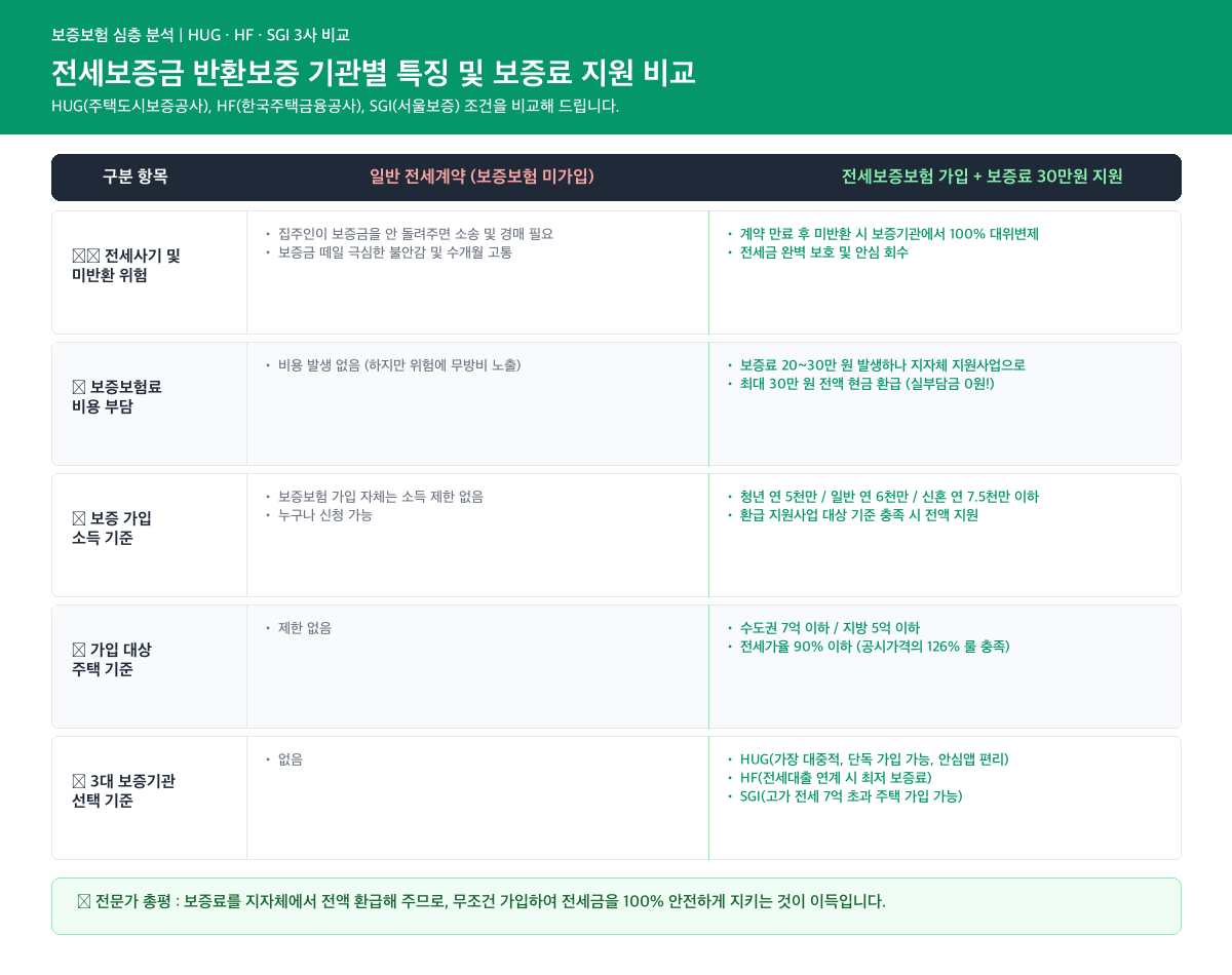 전세보증보험 가입조건 조건 및 혜택 상세 비교 인포그래픽