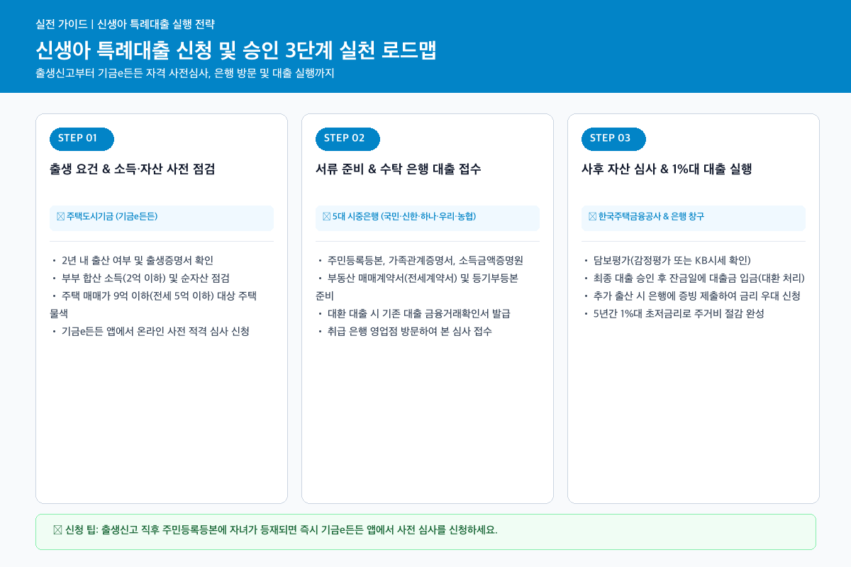 신생아 특례대출 3단계 실천 로드맵 및 신청 프로세스 카드뉴스